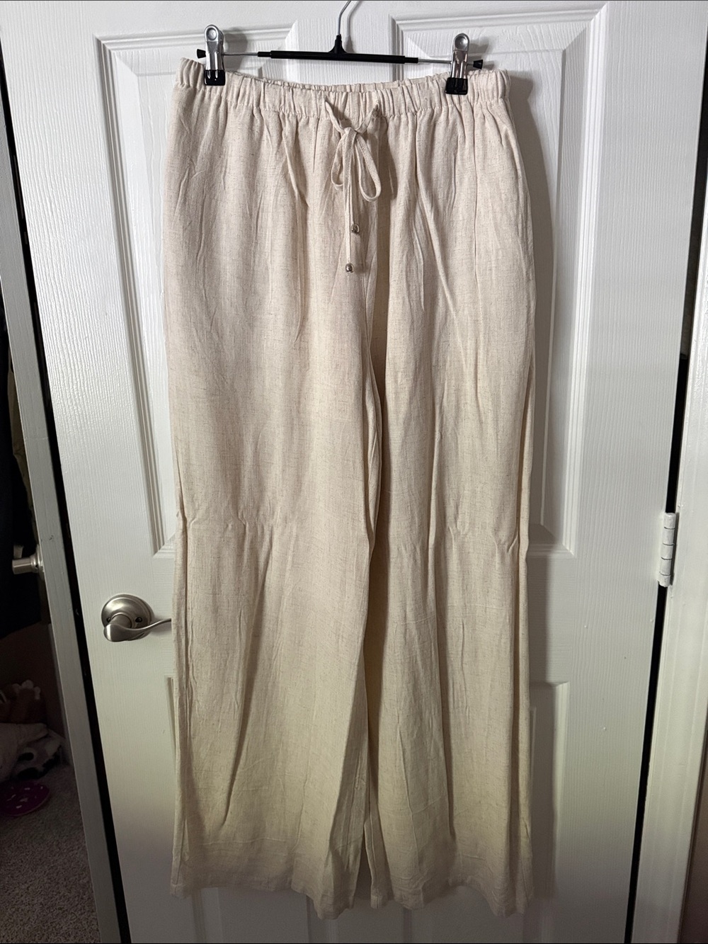 Women's Wide-Leg Drawstring Linen Pants in Cream